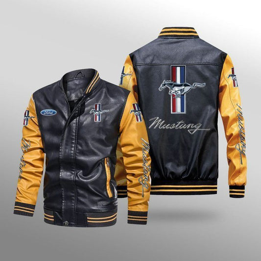 Mustang Leather Jacket Printed Plus Size Spring And Autumn Fleece-lined Men's Biker Jacket Student Baseball Suit Leather Jacket