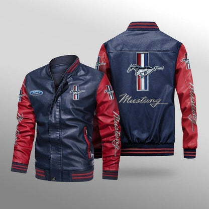 Mustang Leather Jacket Printed Plus Size Spring And Autumn Fleece-lined Men's Biker Jacket Student Baseball Suit Leather Jacket