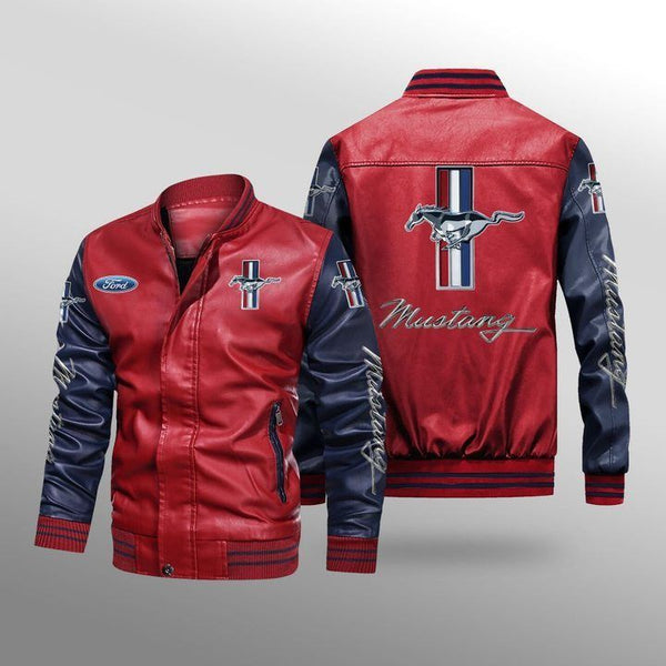 Mustang Leather Jacket Printed Plus Size Spring And Autumn Fleece-lined Men's Biker Jacket Student Baseball Suit Leather Jacket