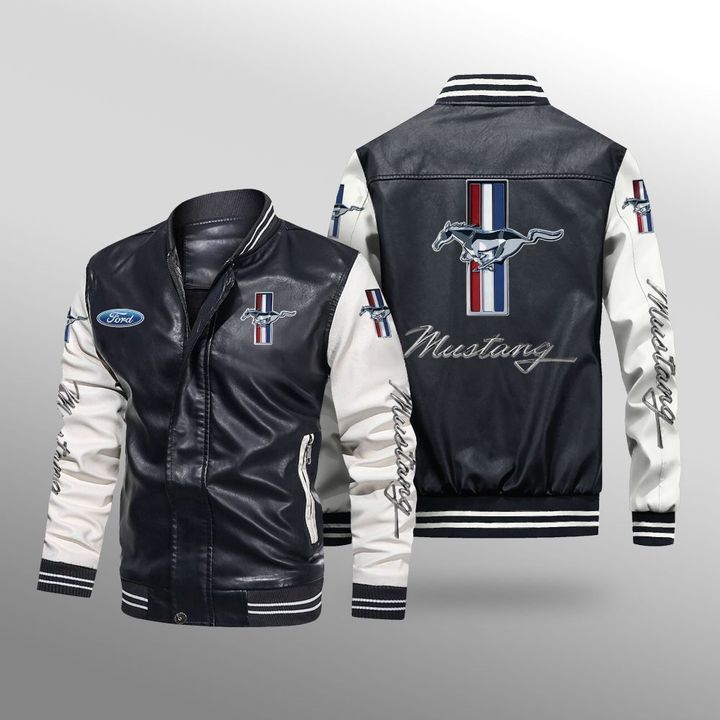 Mustang Leather Jacket Printed Plus Size Spring And Autumn Fleece-lined Men's Biker Jacket Student Baseball Suit Leather Jacket