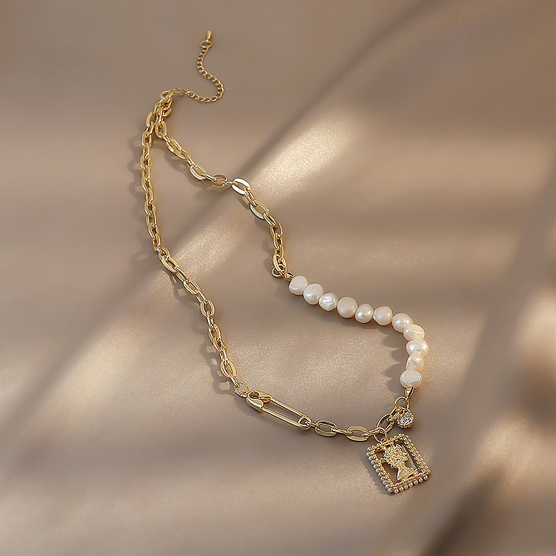 Baroque Freshwater Pearl Necklace Women's Accessories Avatar Clavicle Chain Light Luxury Niche Design Asymmetric Necklace