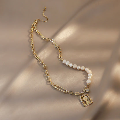 Baroque Freshwater Pearl Necklace Women's Accessories Avatar Clavicle Chain Light Luxury Niche Design Asymmetric Necklace
